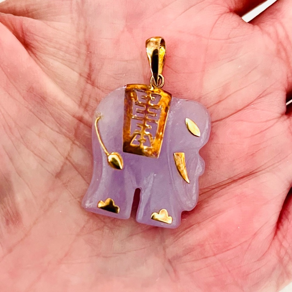 Vintage Lucky Elephant Charm/Pendant Amethyst & 14K Gold, Rare Pendant - Picture 3 of 14